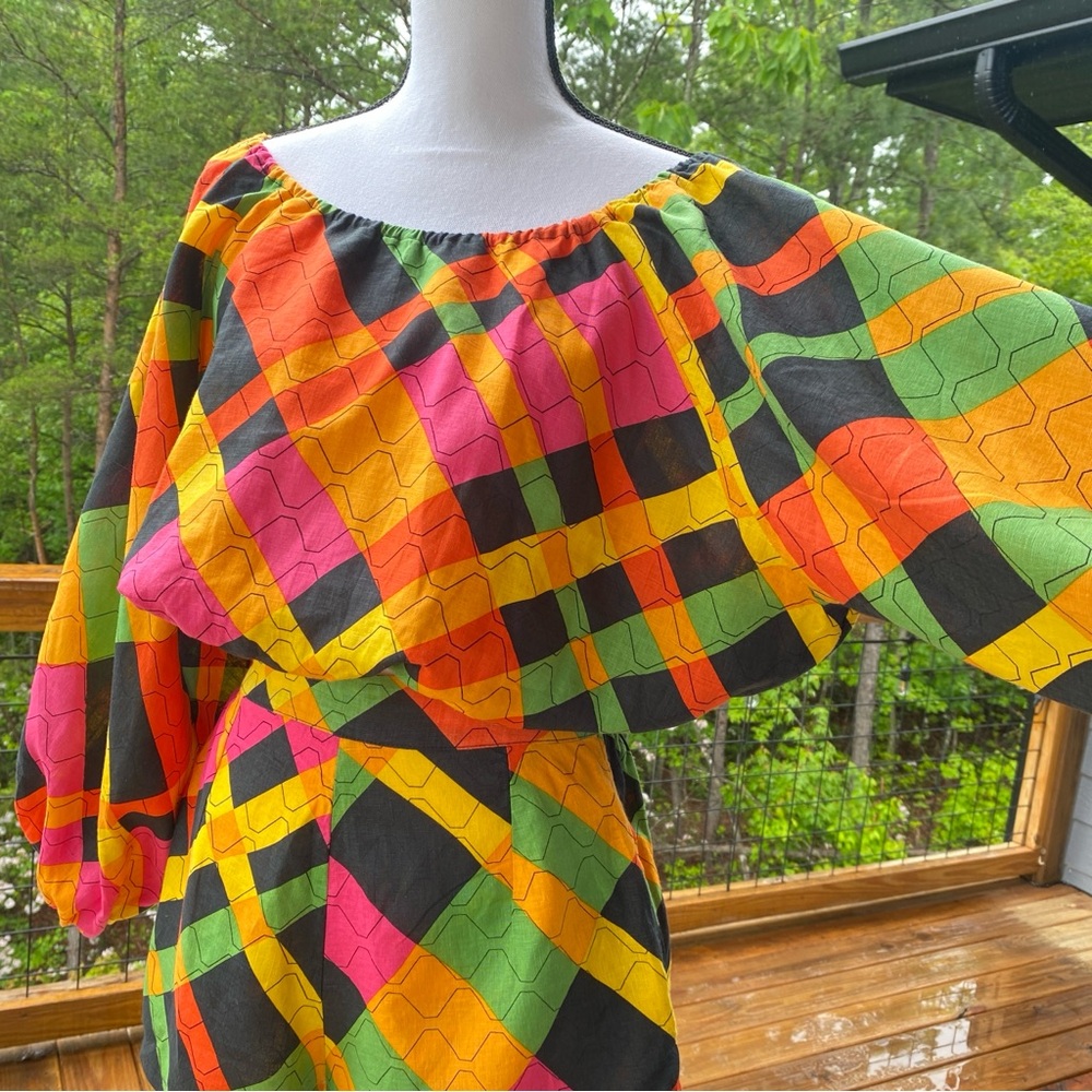 s/w/f boutique Artista Orange Pink Billow Sleeve Top & Shorts Small 100% Linen - Picture 8 of 17